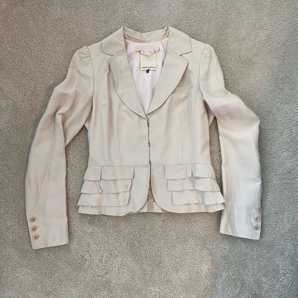 Rebecca Taylor Blush Pink Ruffle Linen/Silk Blazer